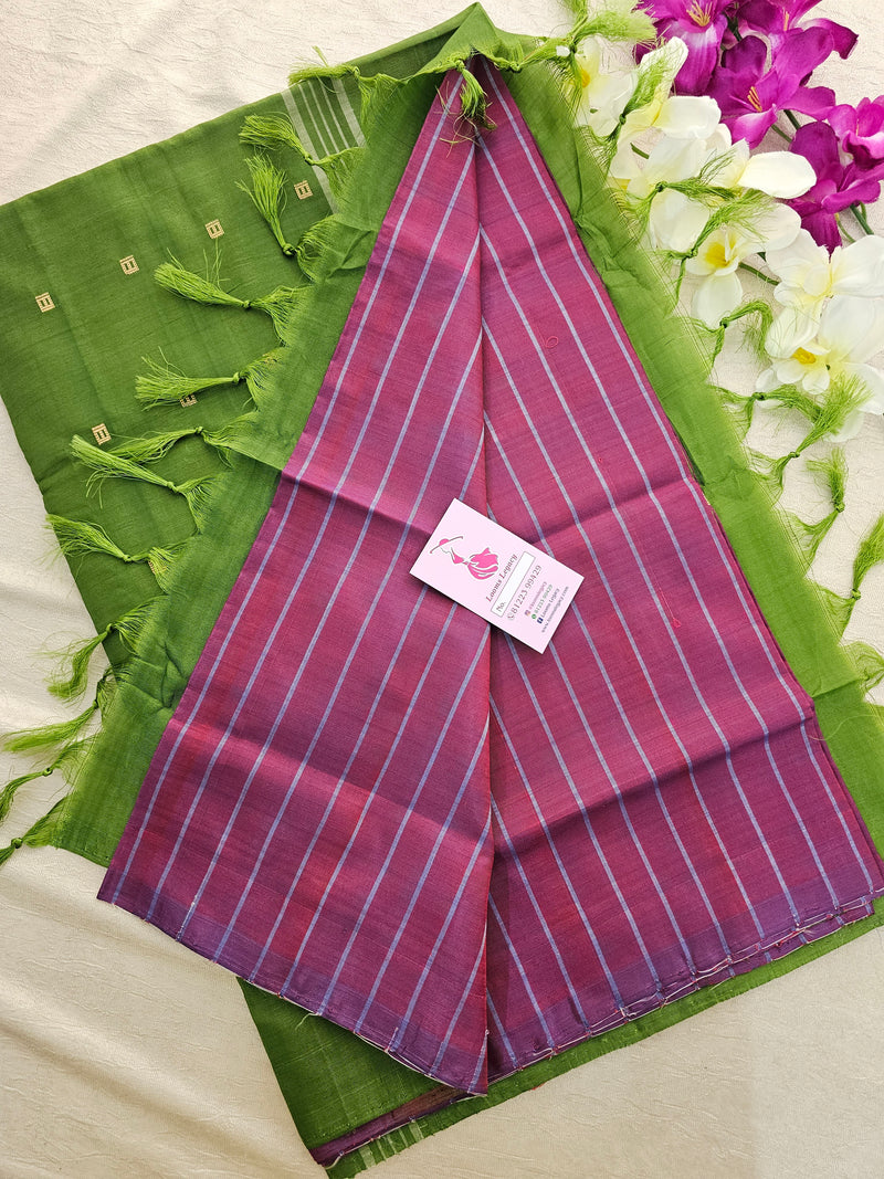 Dark Purple Stripes with Green  Handwoven Chinnalampattu Saree