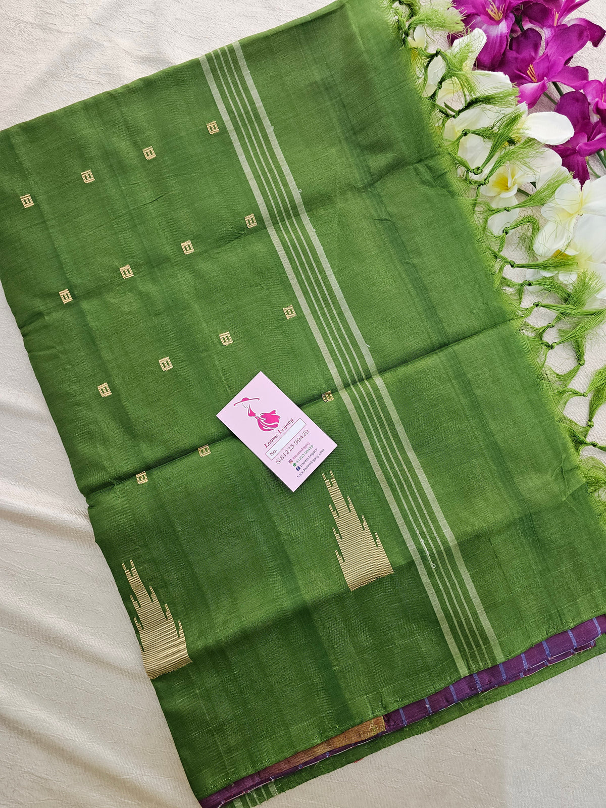 Dark Purple Stripes with Green  Handwoven Chinnalampattu Saree