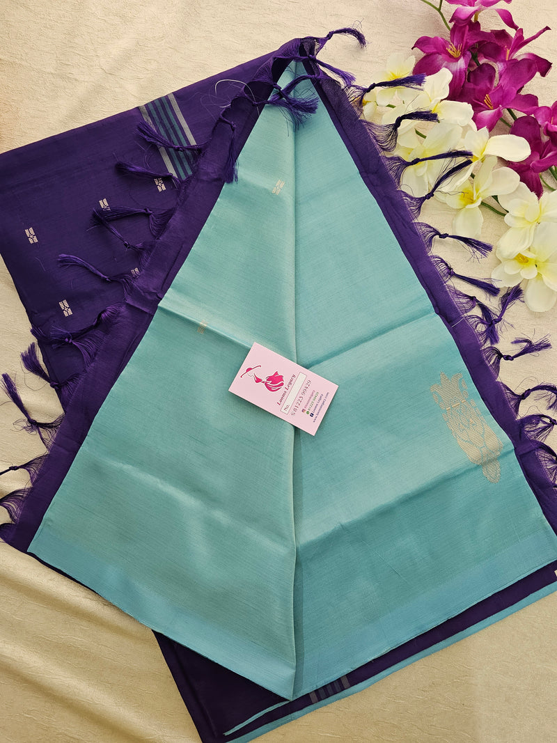 Sea Blue with Violet Handwoven Chinnalampattu Saree