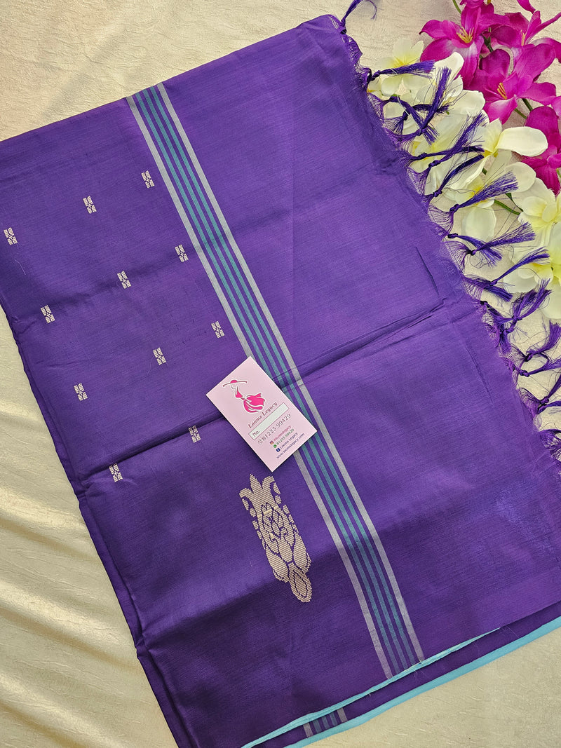 Sea Blue with Purple  Handwoven Chinnalampattu Saree