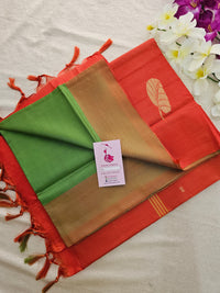 Green with Orange  Handwoven Chinnalampattu Saree