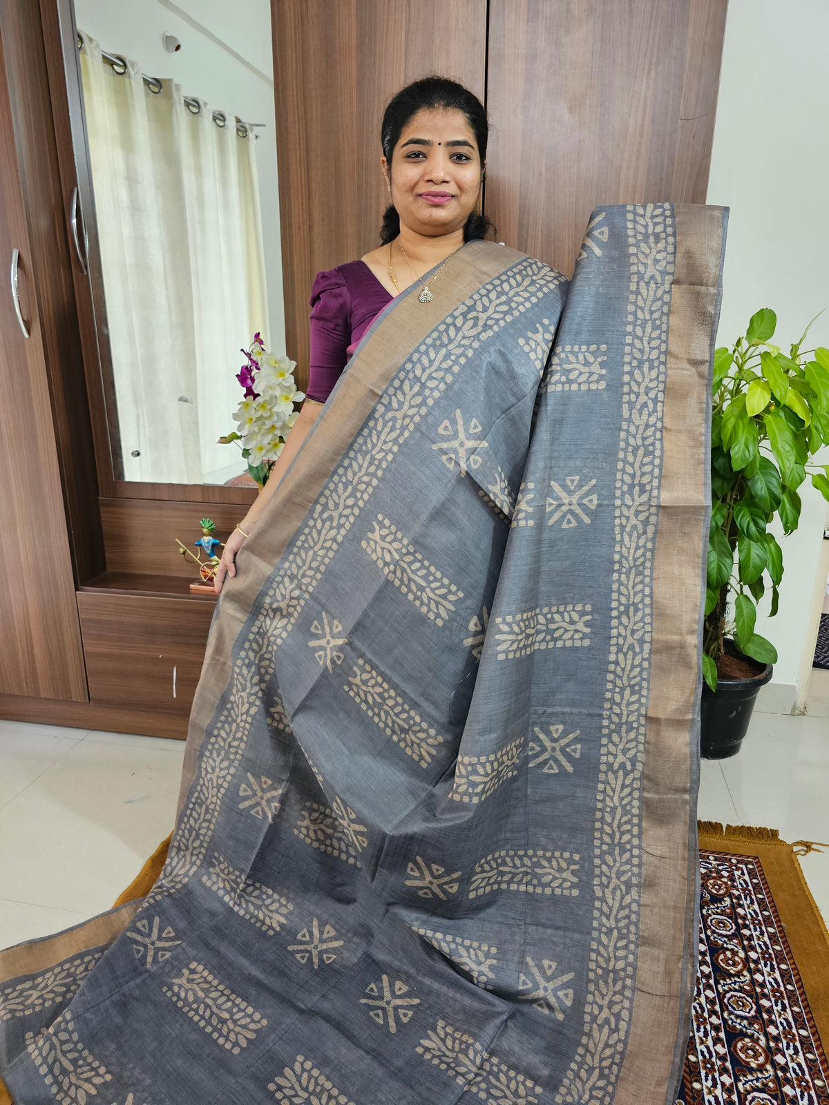 Bhagalpuri Silk Viscous with Batik Prints - Grey