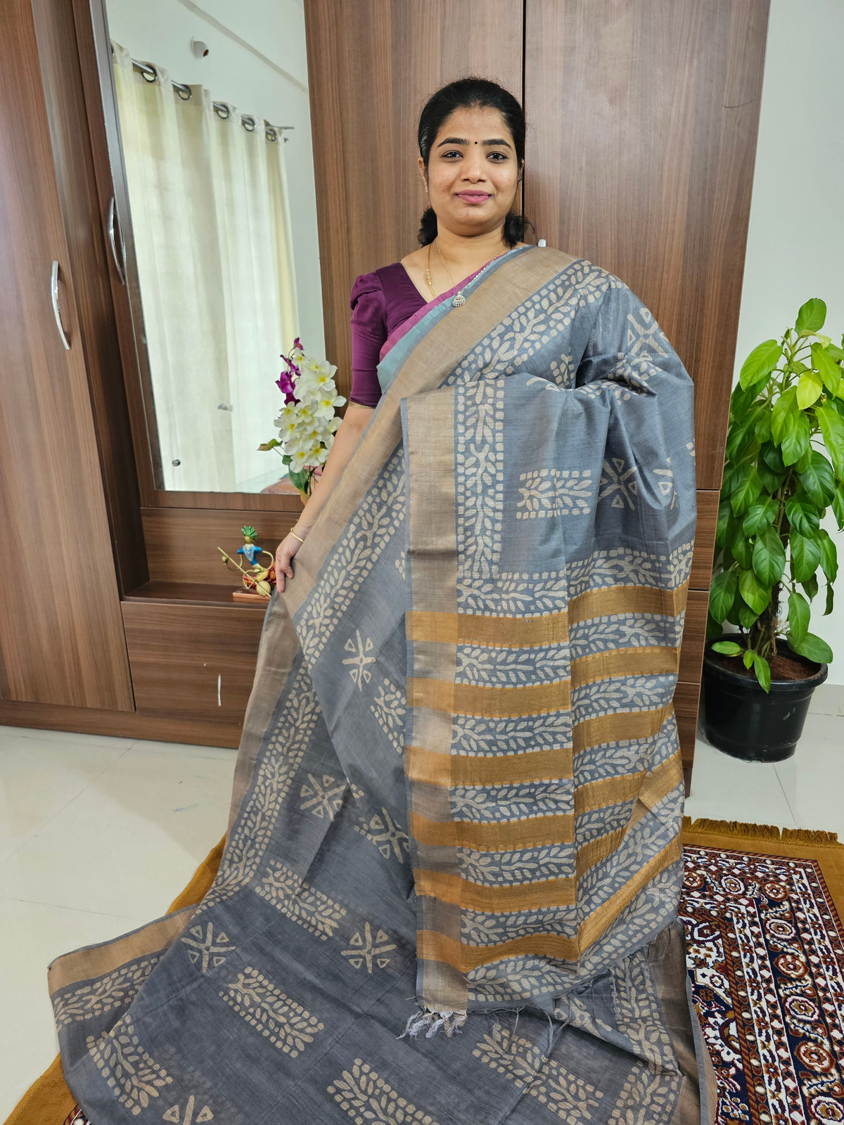 Bhagalpuri Silk Viscous with Batik Prints - Grey