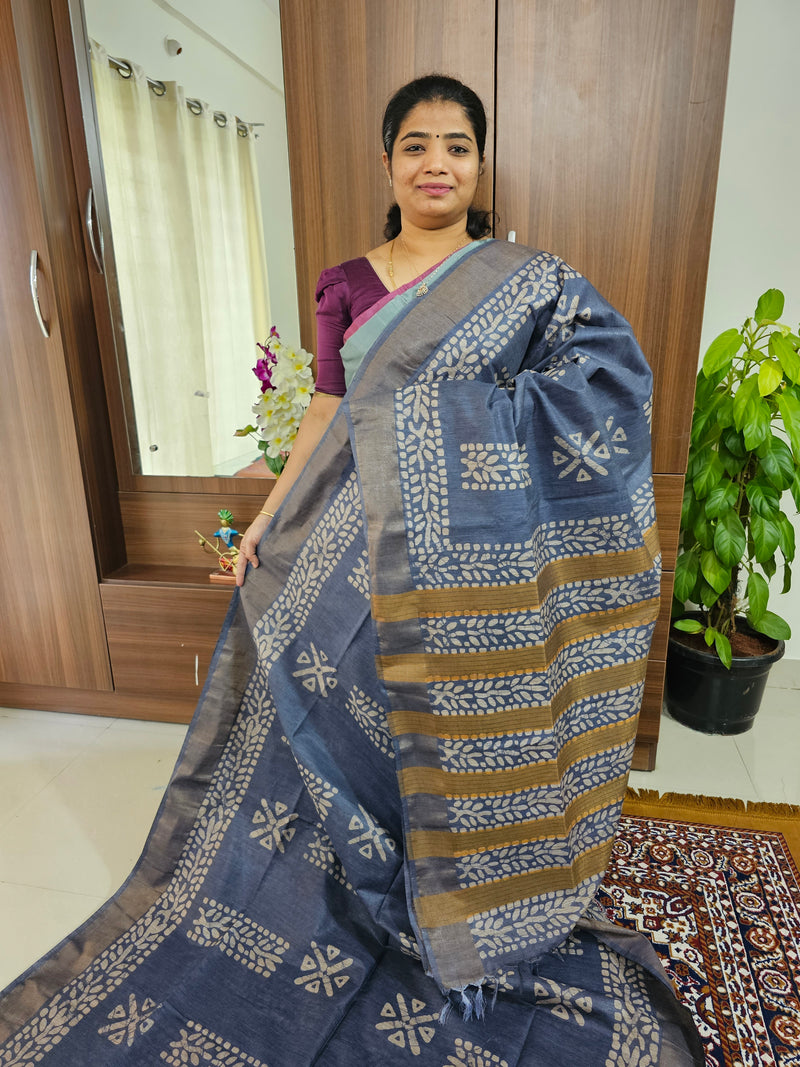 Bhagalpuri Silk Viscous with Batik Prints - Dark Grey