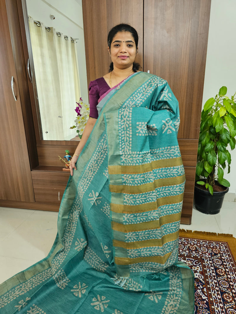 Bhagalpuri Silk Viscous with Batik Prints  - Sea Green