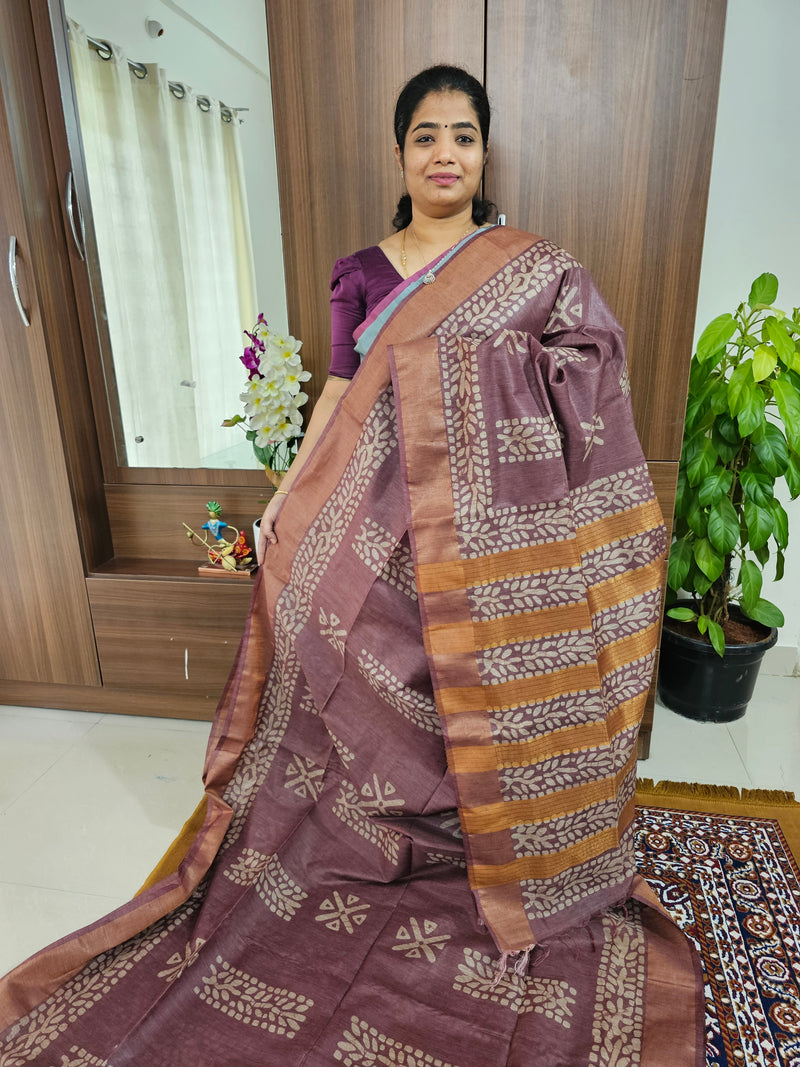 Bhagalpuri Silk Viscous with Batik Prints  - Maroon Shade