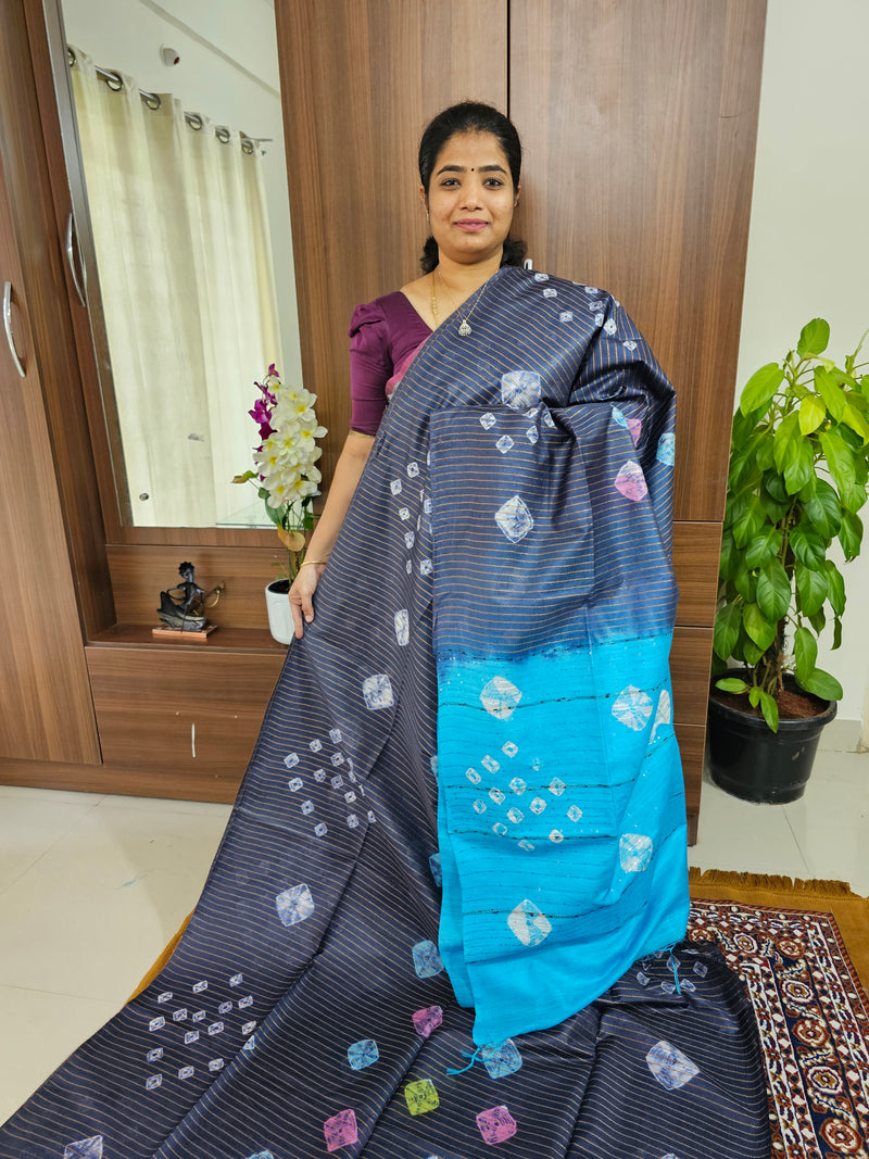 Bhagalpuri Silk Viscous with Sequence Weaving Pallu - Dark Blue with Sky Blue