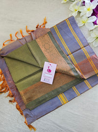 Green with Bluish Orange Chinnalampattu Long Border Saree