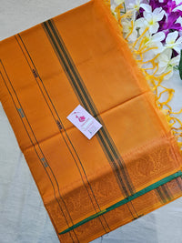 Green with Dual Shade Yellowish Orange Pallu Chinnalampattu Border Saree