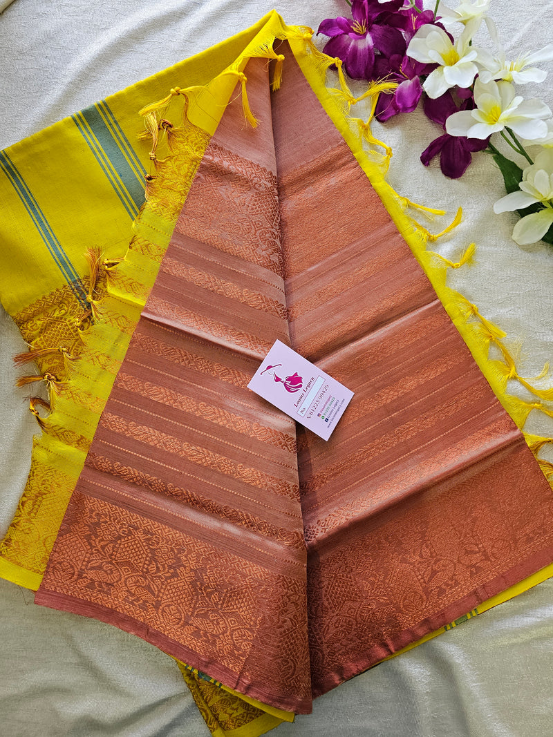 Onion Pink with Yellow Chinnalampattu Long Border Saree