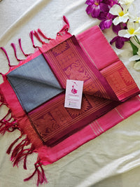 Grey with Pink Chinnalampattu Border Saree