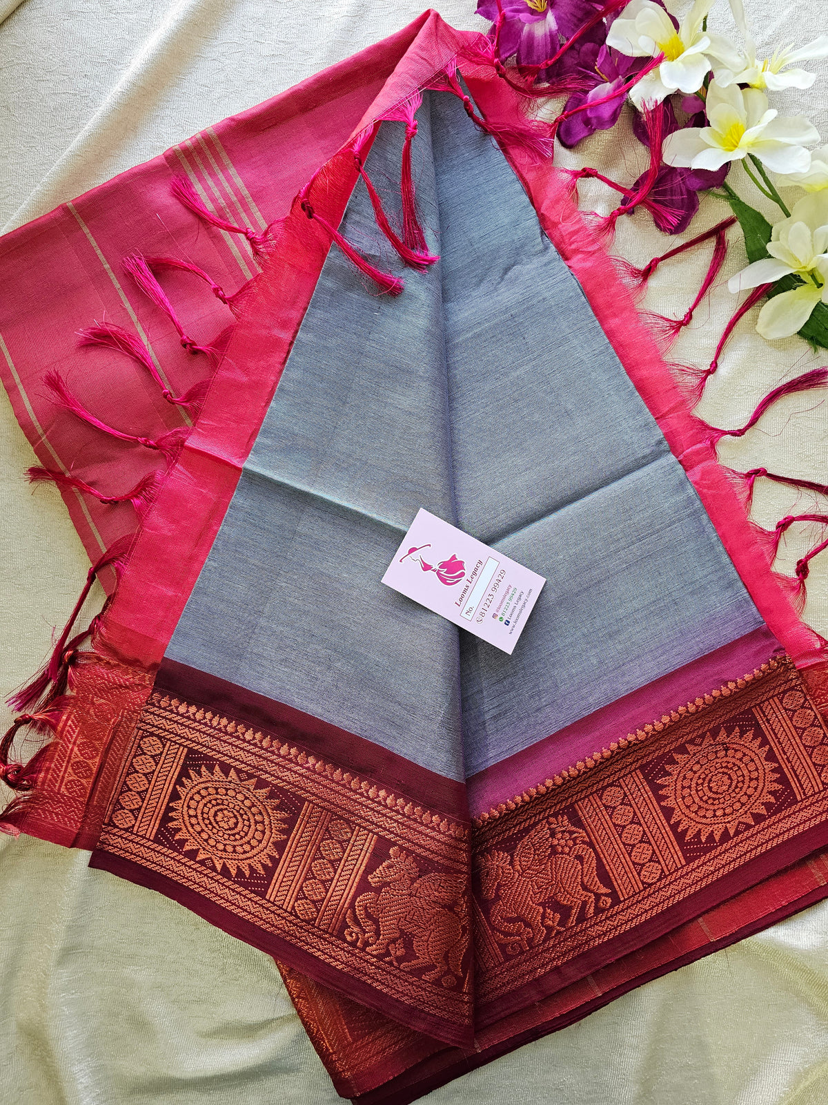 Grey with Pink Chinnalampattu Border Saree