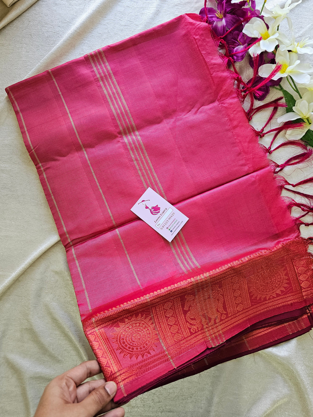 Grey with Pink Chinnalampattu Border Saree