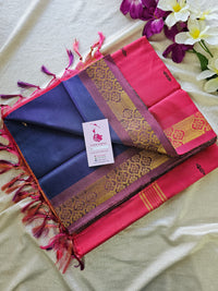 Dark Blue with Pink Chinnalampattu Long Border Saree