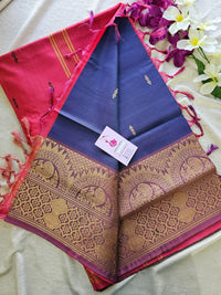 Dark Blue with Pink Chinnalampattu Long Border Saree