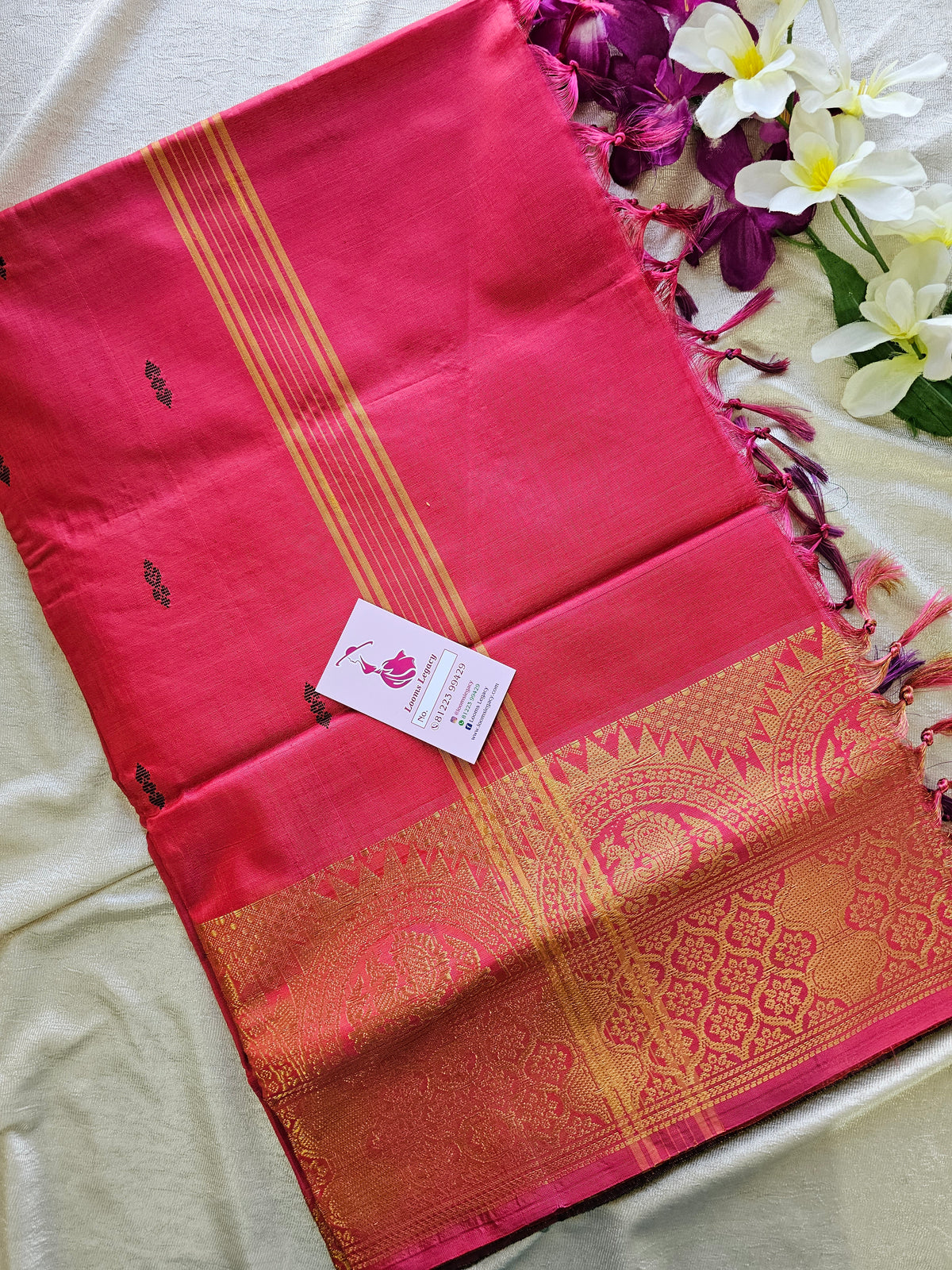 Dark Blue with Pink Chinnalampattu Long Border Saree