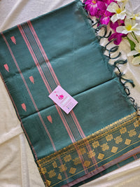 Dark Peach with Bottle Green  Pallu Chinnalampattu Border Saree