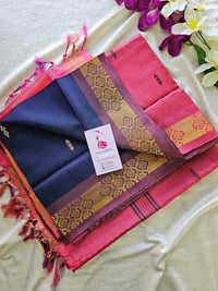 Dark Blue with Pink Chinnalampattu Long Border Saree