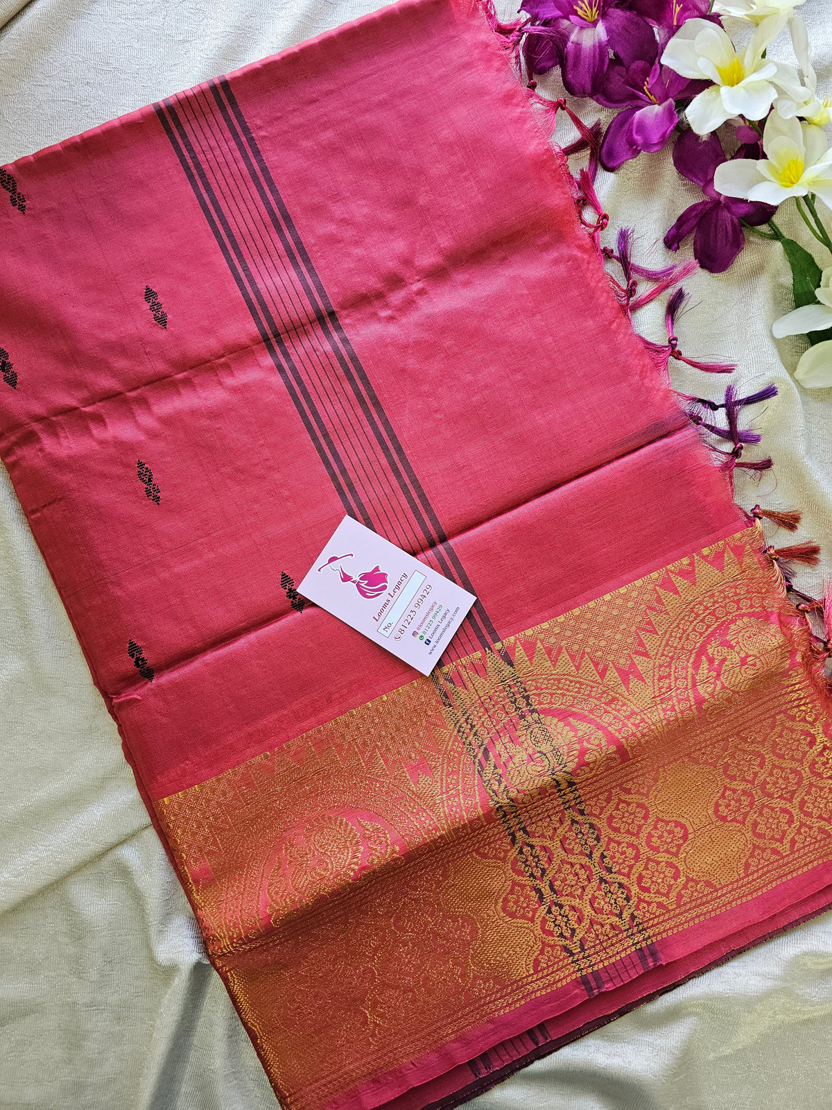 Dark Blue with Pink Chinnalampattu Long Border Saree