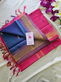 Peacock Blue  with Pink Chinnalampattu Long Border Saree