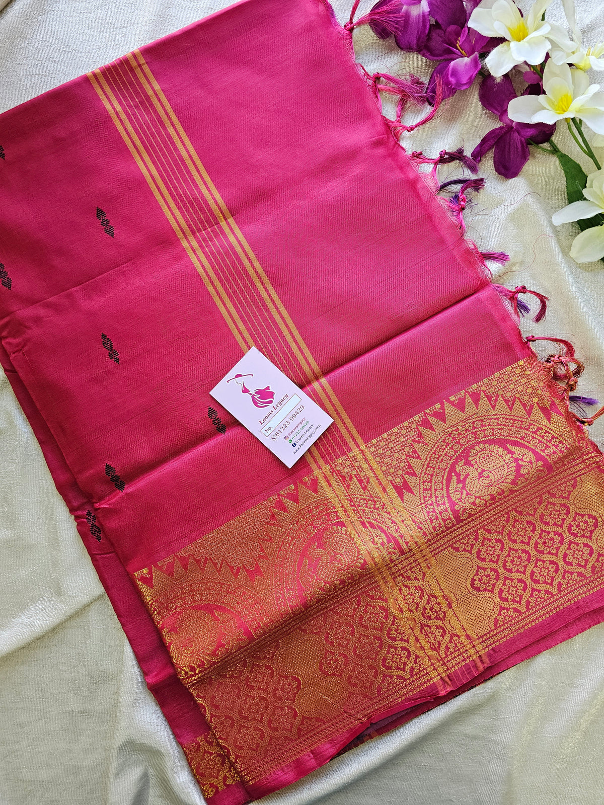 Dark Blue with Pink Chinnalampattu Long Border Saree