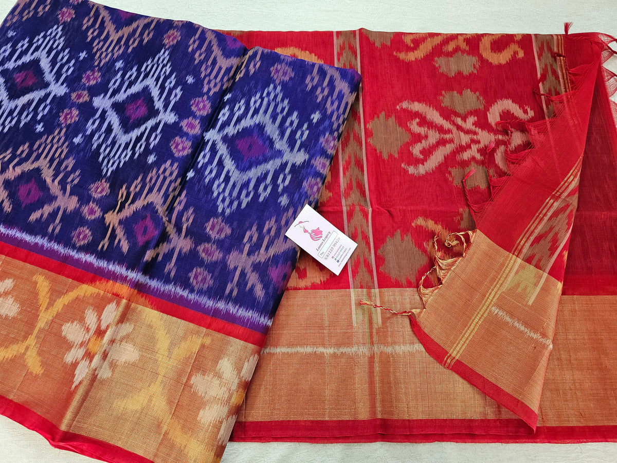 Violet with Red Pochampally Ikkat Silk Cotton (SICO Pattu)