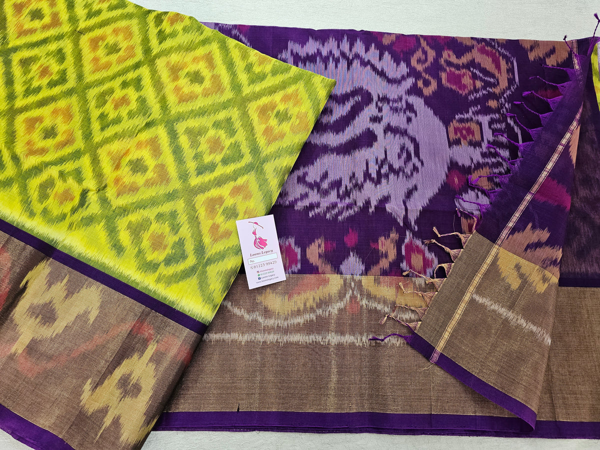 Blue with Purple  Pochampally Ikkat Silk Cotton (SICO Pattu)