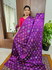 Trending Kanjivaram Pattern Coin Buttas Pure Handloom Soft Silk Saree -  Purple with Cream