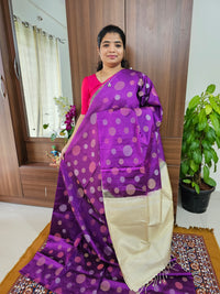 Trending Kanjivaram Pattern Coin Buttas Pure Handloom Soft Silk Saree -  Purple with Cream