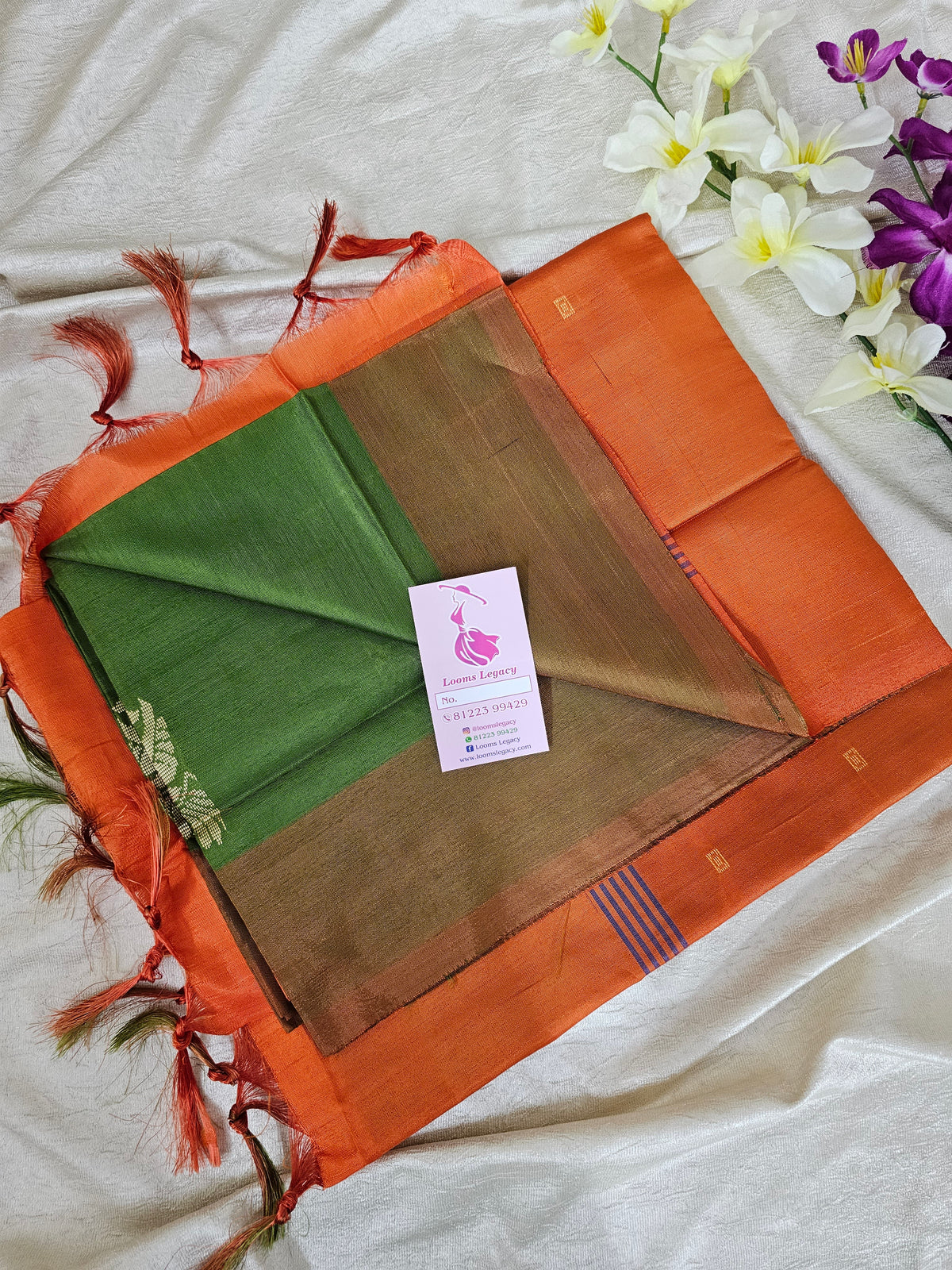 Green with Orange Handwoven Chinnalampattu Saree