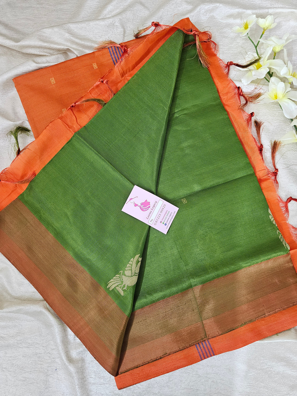 Green with Orange Handwoven Chinnalampattu Saree