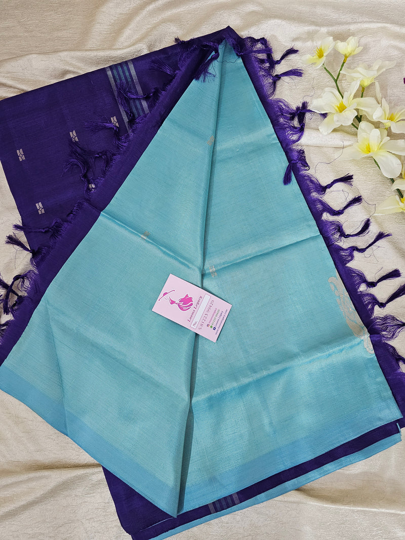 Sea Blue with Violet Handwoven Chinnalampattu Saree