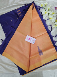 Dual Shade Yellow cum Orange with Dark Blue Handwoven Chinnalampattu Saree