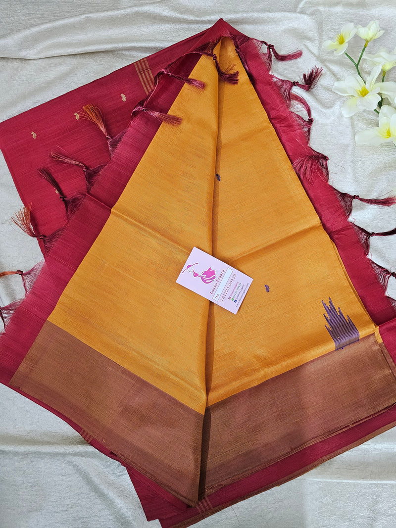 Mustard Yellow with Red Border Handwoven Chinnalampattu Saree