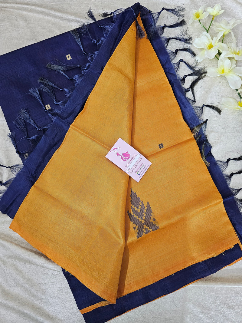 Mango Yellow with Navy Blue Handwoven Chinnalampattu Saree