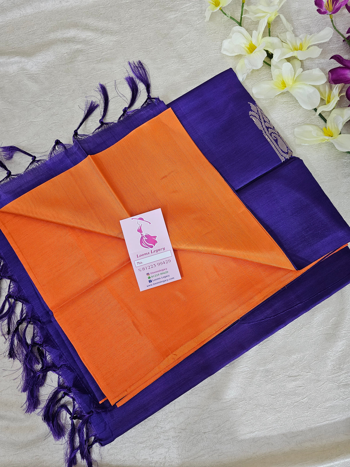 Orange with Violet Handwoven Chinnalampattu Saree