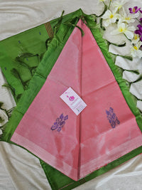 Peachish Pink with Green Handwoven Chinnalampattu Saree