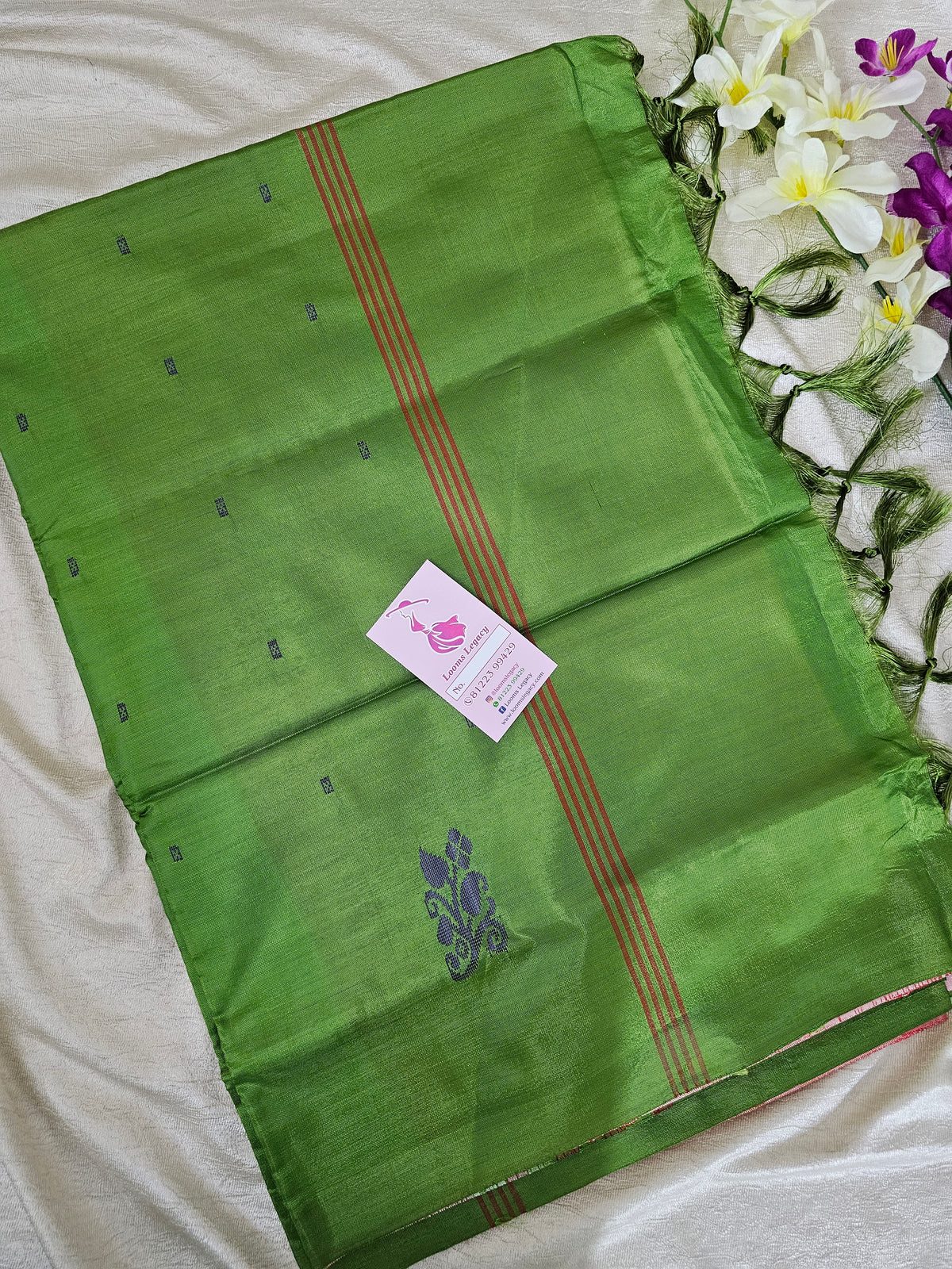 Peachish Pink with Green Handwoven Chinnalampattu Saree