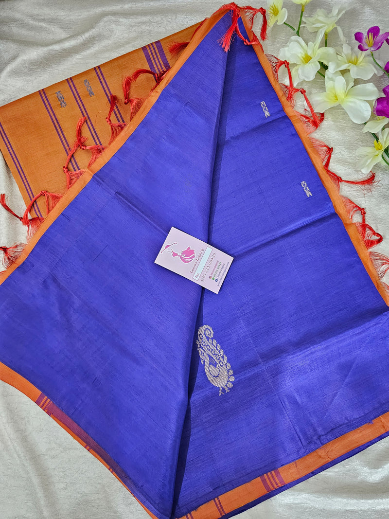 Dark Blue with Reddish Orange Handwoven Chinnalampattu Saree