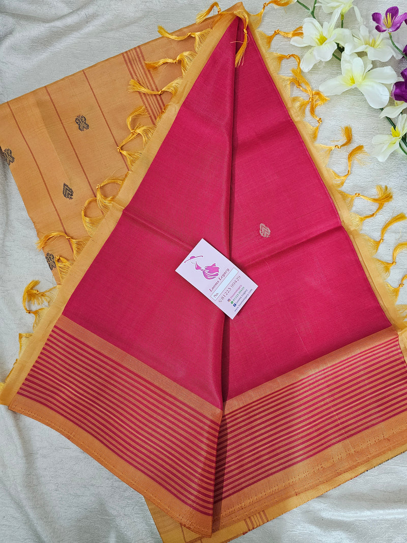 Pink with Dark Sandal Border Handwoven Chinnalampattu Saree