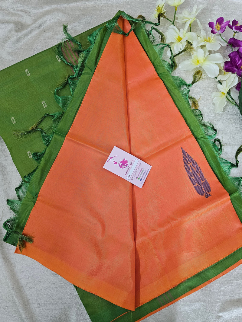 Orange with Green  Handwoven Chinnalampattu Saree