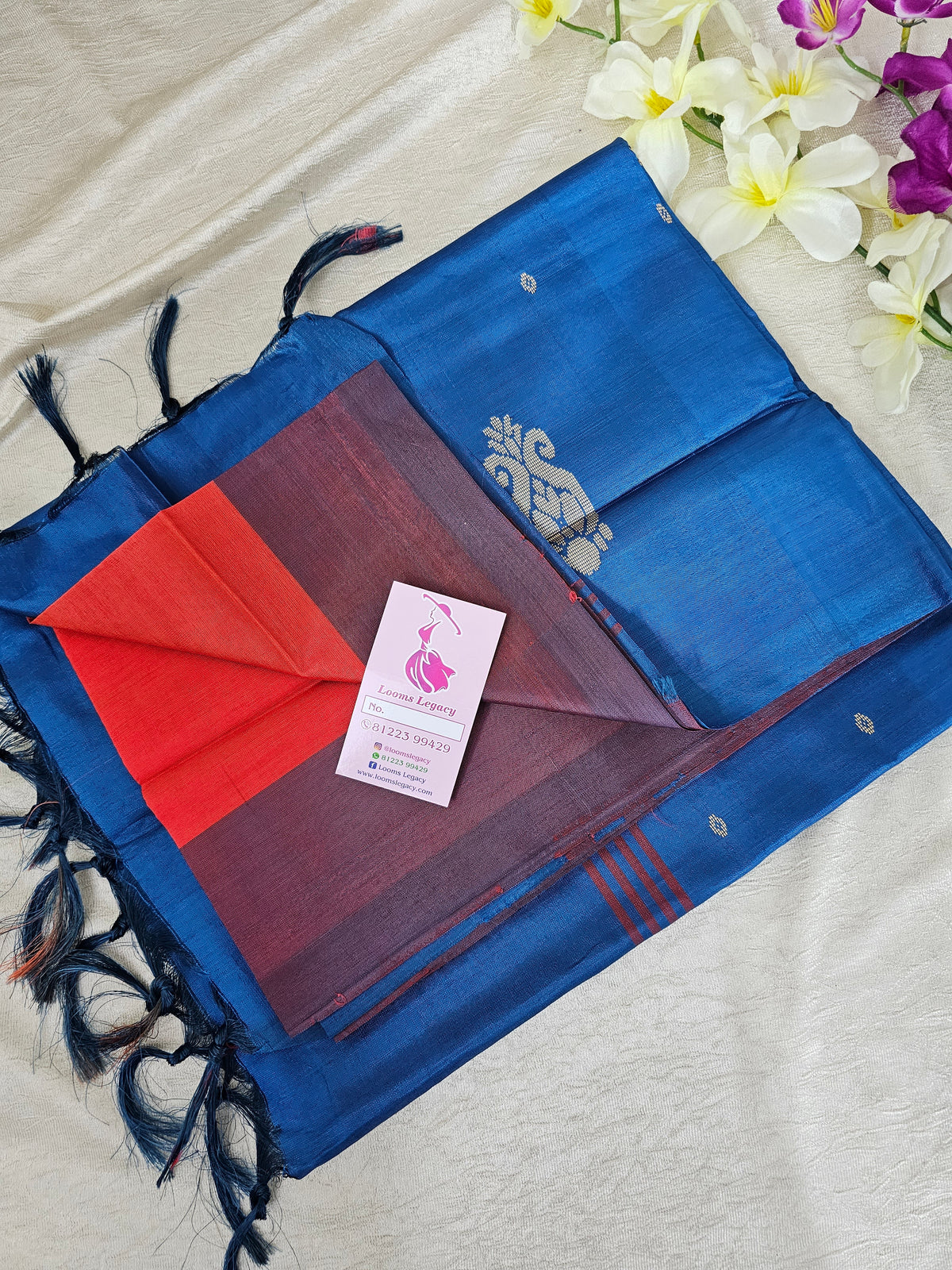 Red with Blue Border Handwoven Chinnalampattu Saree