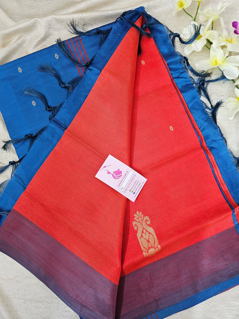 Red with Blue Border Handwoven Chinnalampattu Saree