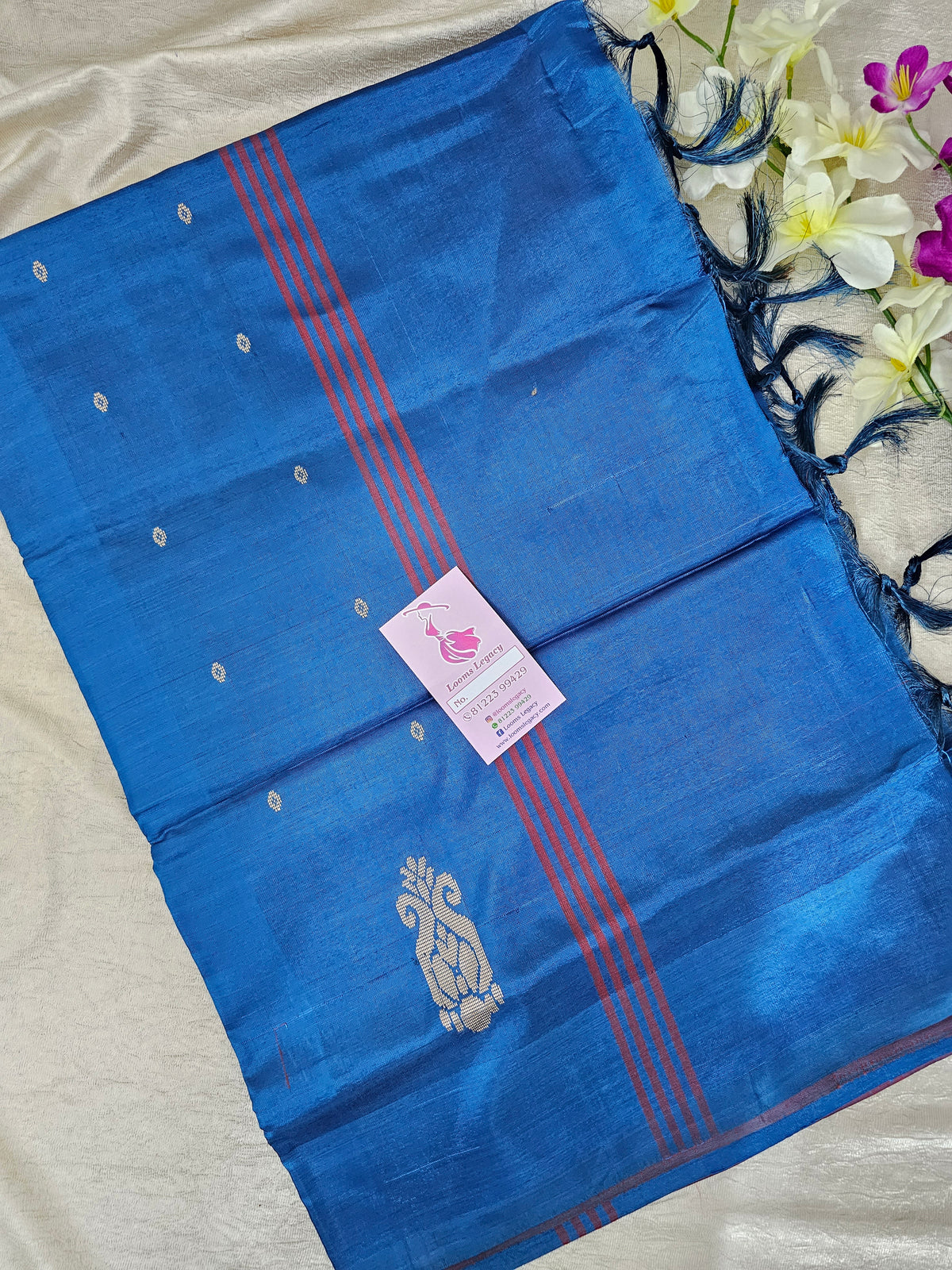 Red with Blue Border Handwoven Chinnalampattu Saree