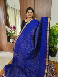 Handwoven Mangalagiri Pattu Saree with Beautiful  Small Checks -  Dark Blue