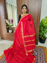 Handwoven Mangalagiri Pattu Saree with Beautiful  Small Checks -  Red