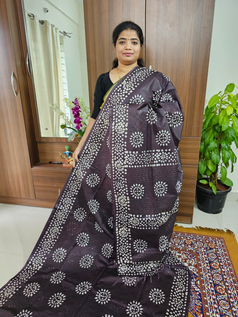 Bhagalpuri Silk Viscous with Batik Prints -  Deep Brown