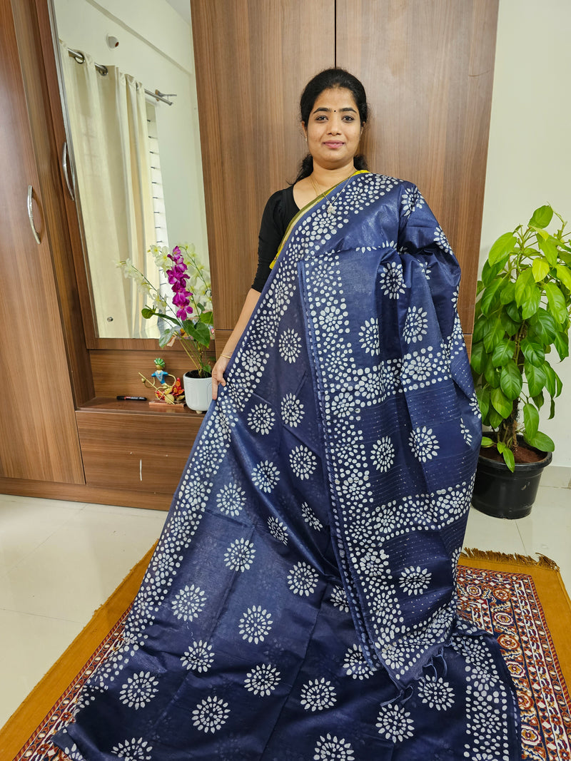 Bhagalpuri Silk Viscous with Batik Prints -  Navy Blue