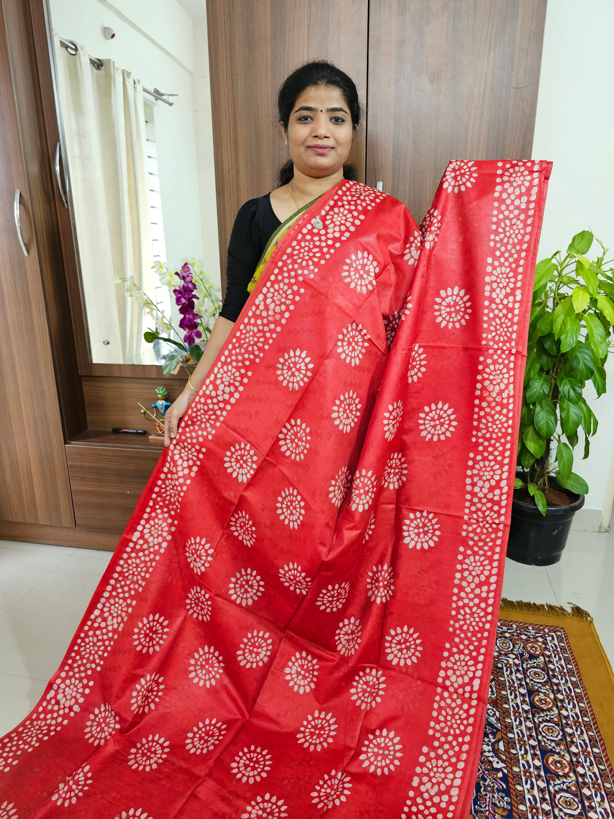 Bhagalpuri Silk Viscous with Batik Prints -  Red