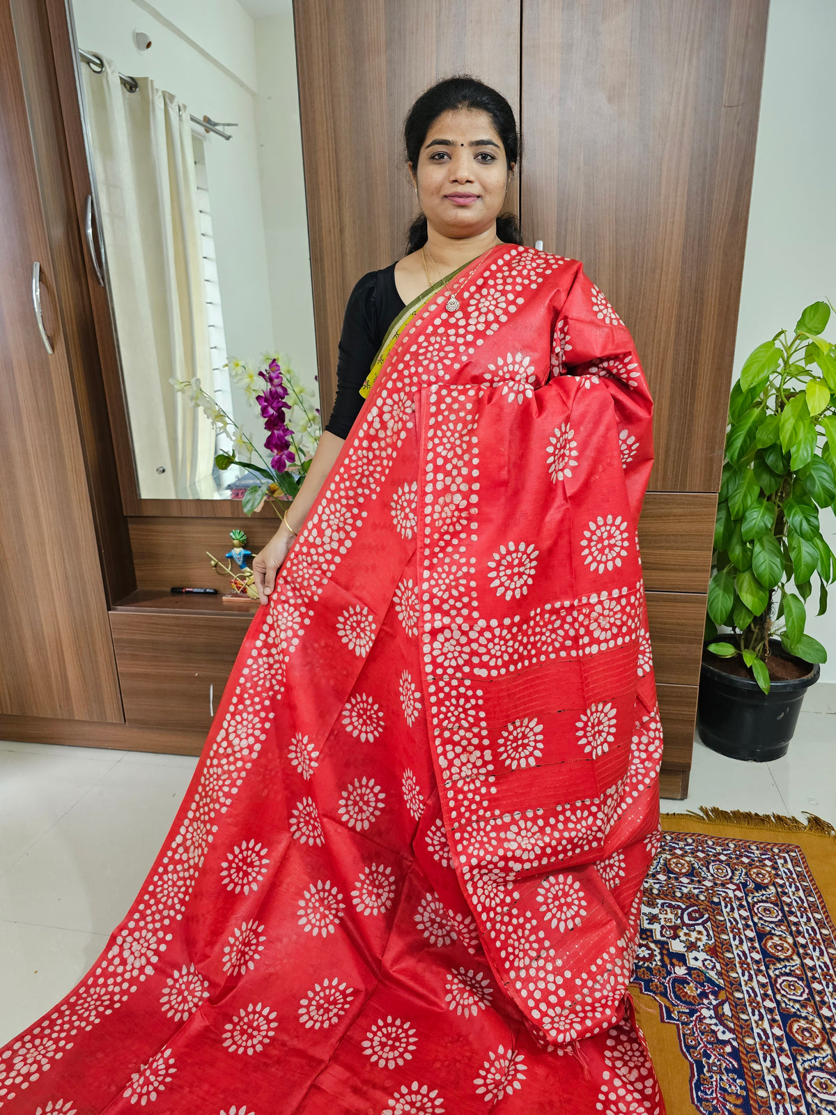 Bhagalpuri Silk Viscous with Batik Prints -  Red